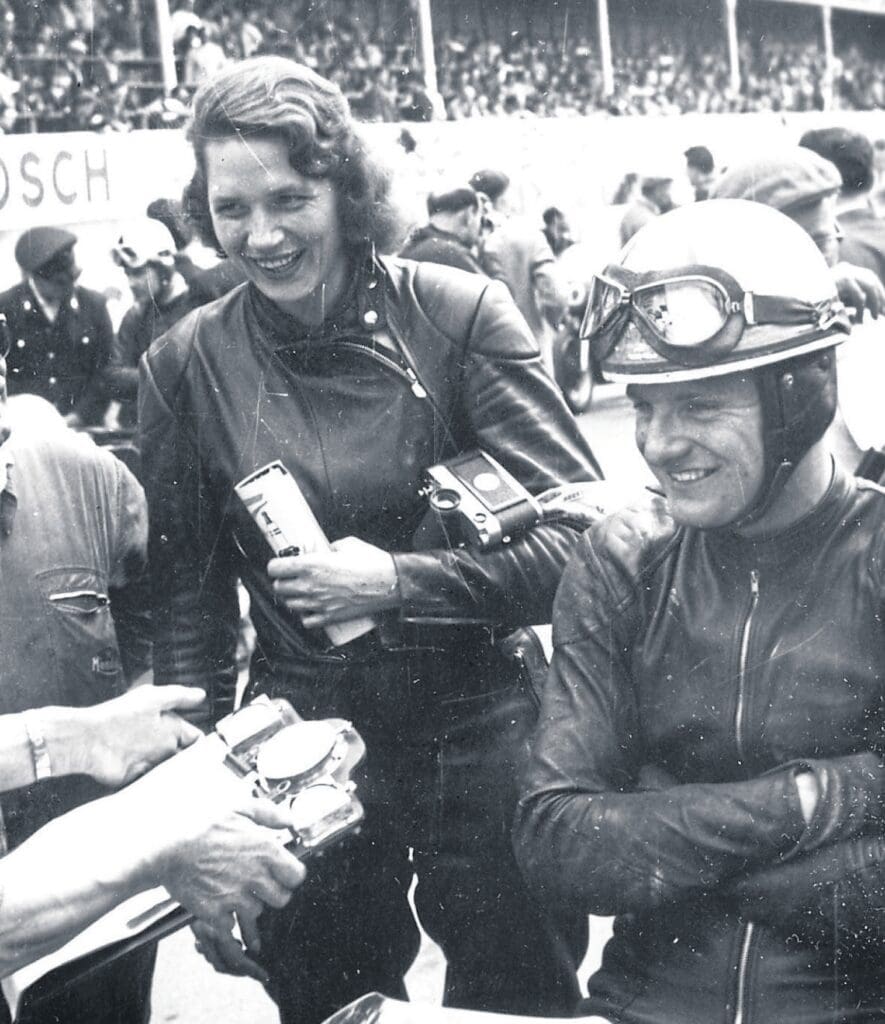 Anka-Eve with Mike Hailwood at the German GP, 1961.