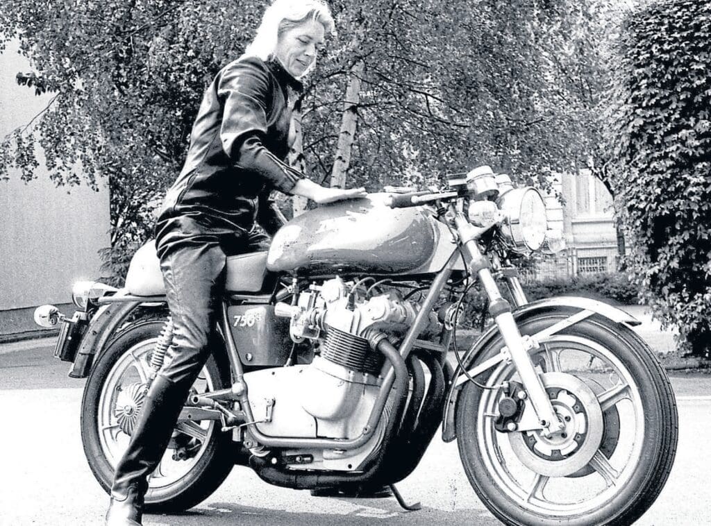 Possibly her last bike, the brutal Magni MV Agusta 750.