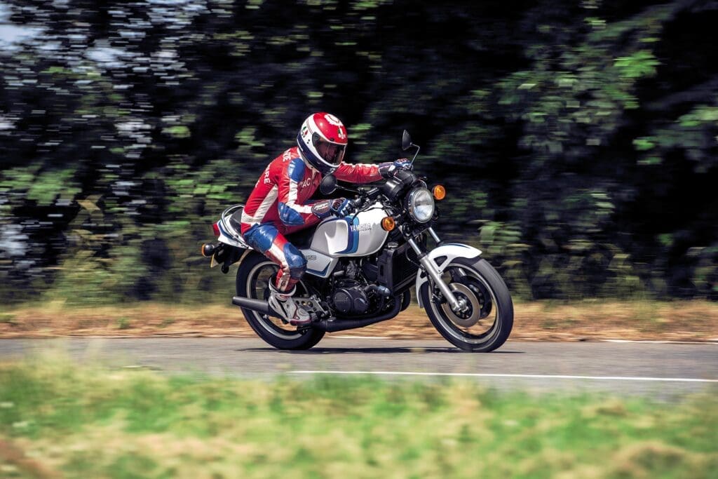 Niall Mackenzie on his restored Yamaha RD350LC