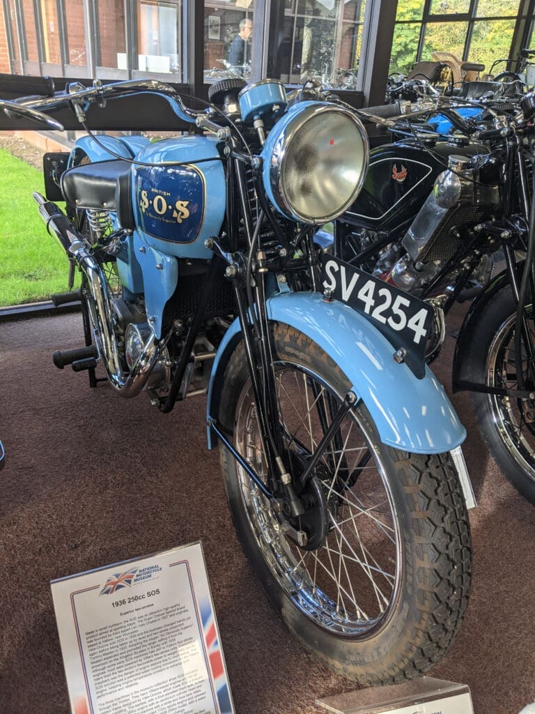 This 1936 water-cooled 250cc is one of three SOS machines owned by the NationalMotorcycle Museum