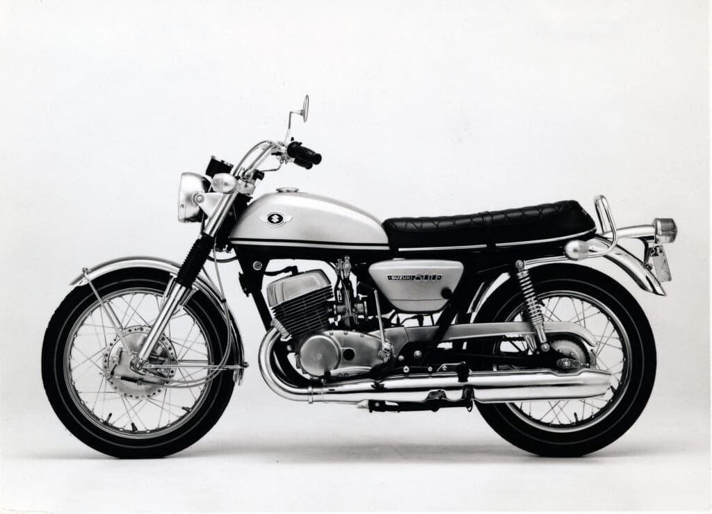 The T500 which begat the GT500. The T500 was the world’s first mass production motorcycle to feature a 500cc two-stroke two-cylinder engine and helped to establish Suzuki as a manufacturer of two-stroke motorcycles.