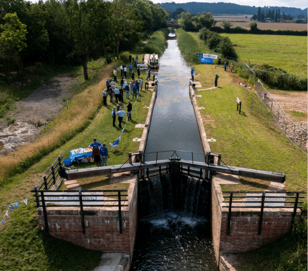 An aerial view of the restored lock