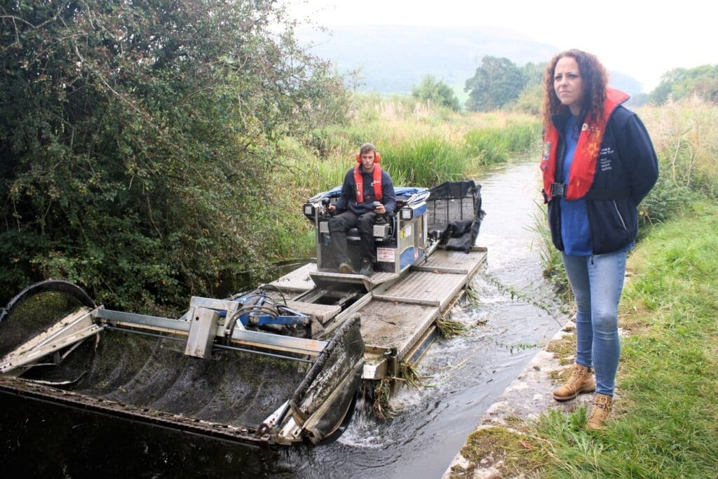 Canal & River Trust’s Lancaster Canal operations manager Angela Parkinson Green assessing invasive weeds on the Lancaster Canal’s disused Northern Reaches, near Crooklands, Kendal
