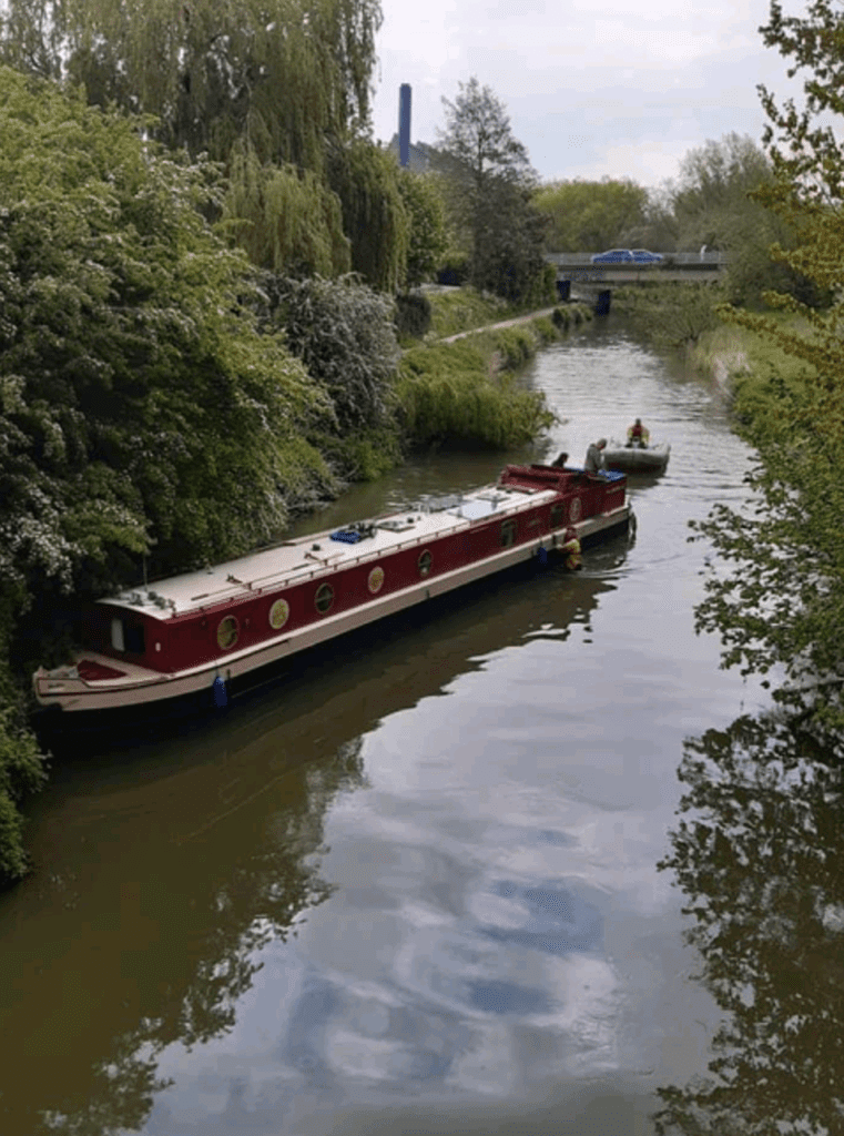 A grounded boat on the River Nene