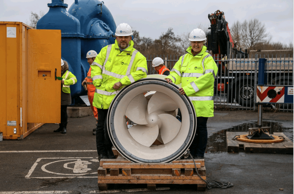 Canal & River Trust’s Nigel Taylor and Linda Butterworth with one of the new pumps ready to go into Gloucester Docks.