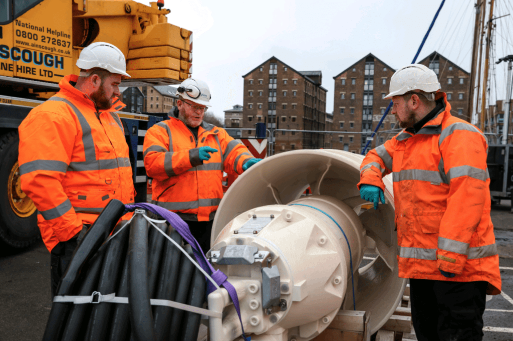 Engineers working with the Canal & River Trust on the installation of the new pumps.