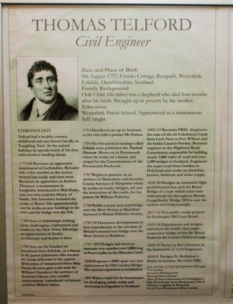 Thomas Telford on ICE. The pioneering canal, bridge, harbour and roads engineer is well recalled at the museum. Hugh Dougherty