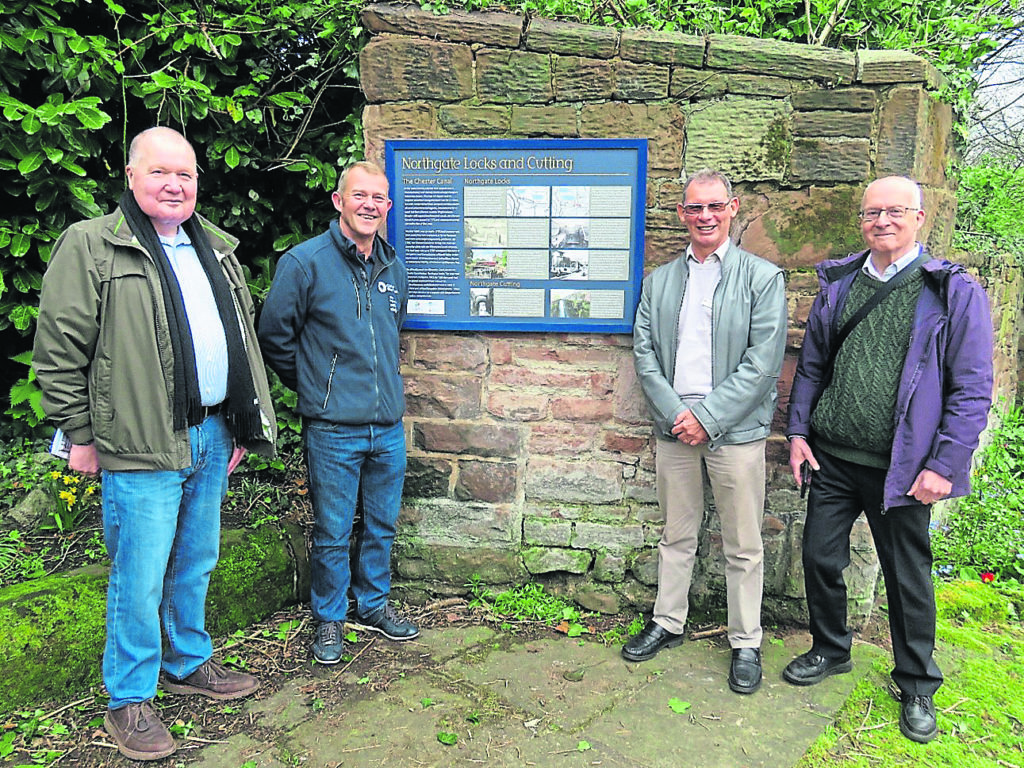 At the new Northgate Locks information board are, from left: Lord Mayor Martyn Delaney, Ian Green, Jim Forkin and John Herson.