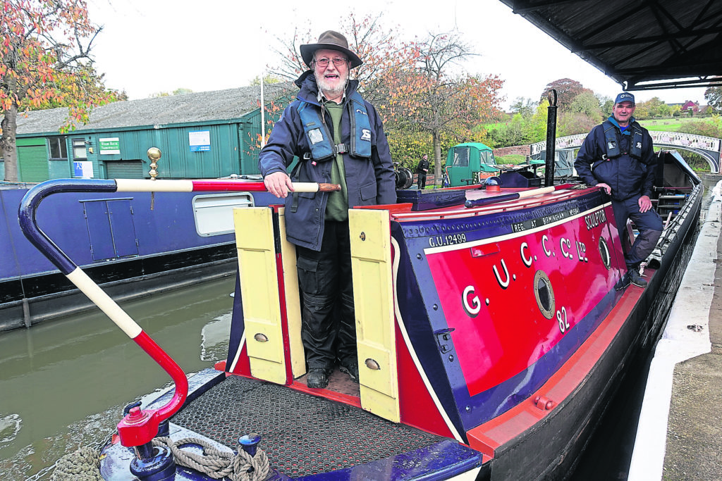 Ready for the last leg back to Stoke Bruerne. Rob Westlake, 71, at the helm of the beautifully restored Sculptor, with stalwart crew Alyn Jones. 