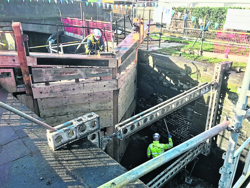 Work being carried out on the new lock gates during the open day.