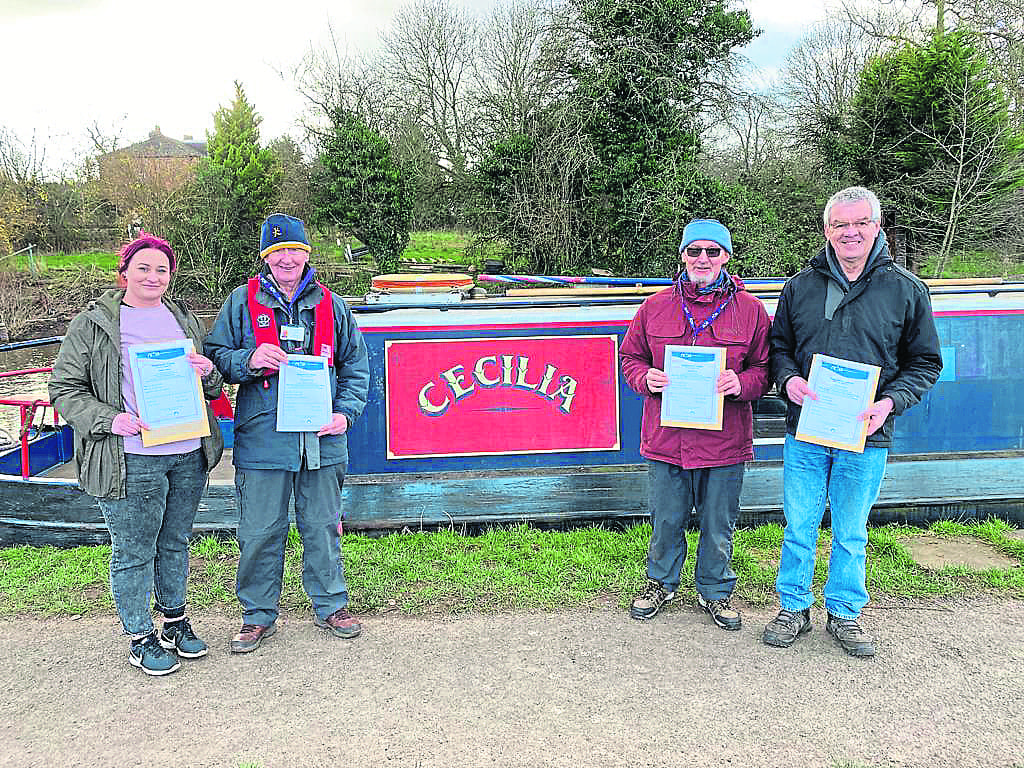 Successful CCBM candidates with Mark Simmons from Hillingdon Narrowboats Association and its boat Spirit.