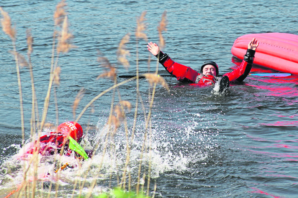 Firefighters training for water rescues.