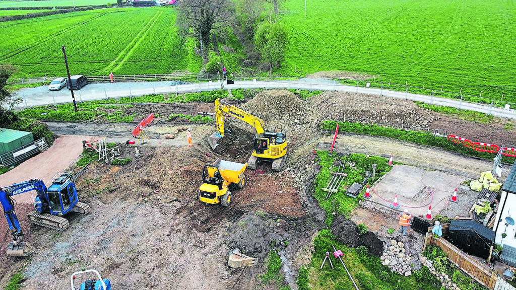 An aerial view of the work at Schoolhouse Bridge.