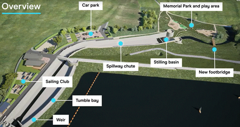 Artist impression labelled aerial view map