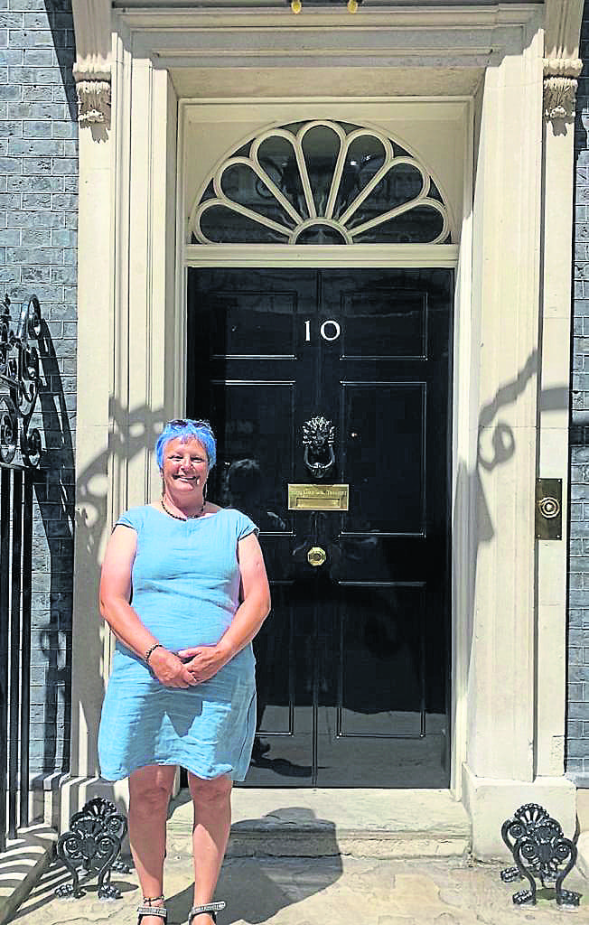 Flotilla organiser Anita Weedy outside No 10 Downing Street where a petition was handed over in support of their plight.