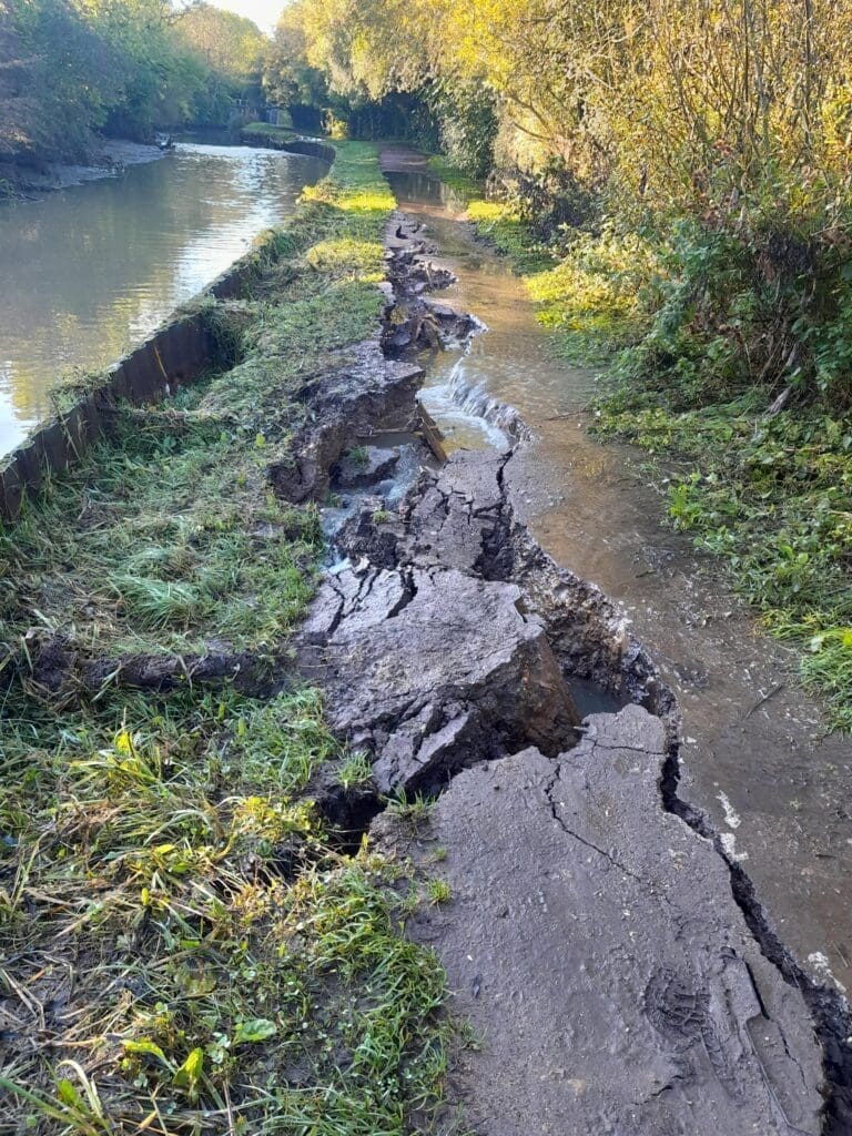 Image shows towpath damage caused by Storm Babet