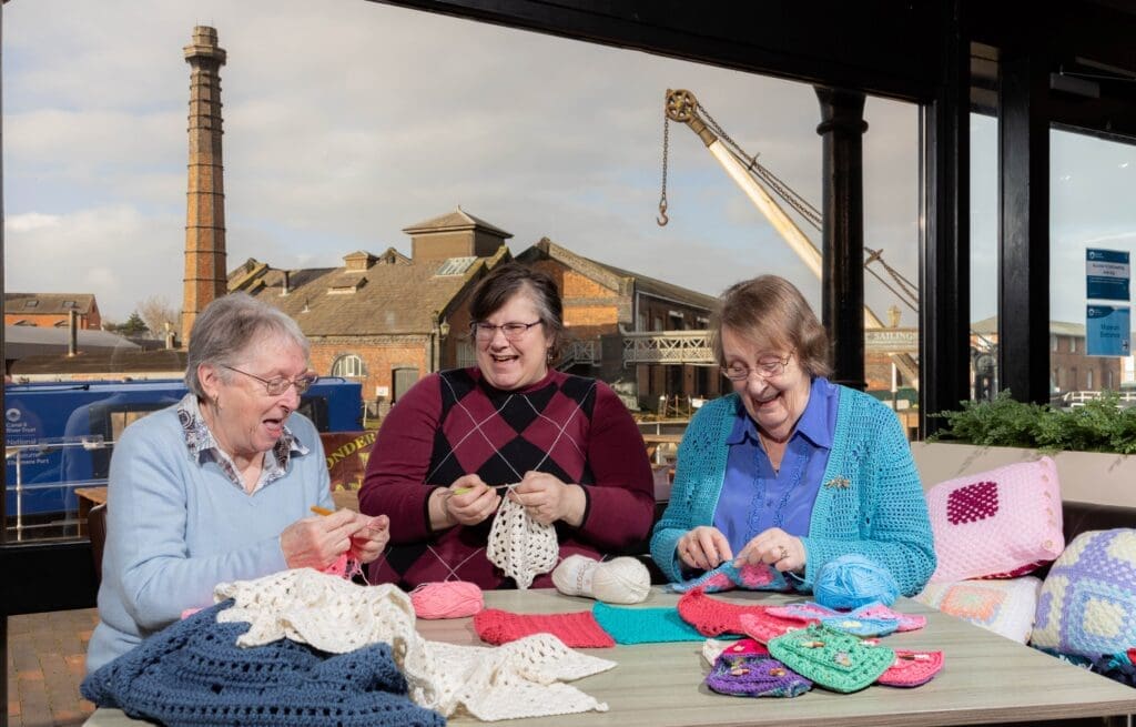 Crochet group at National Waterways Museum - enjoying a laugh LR