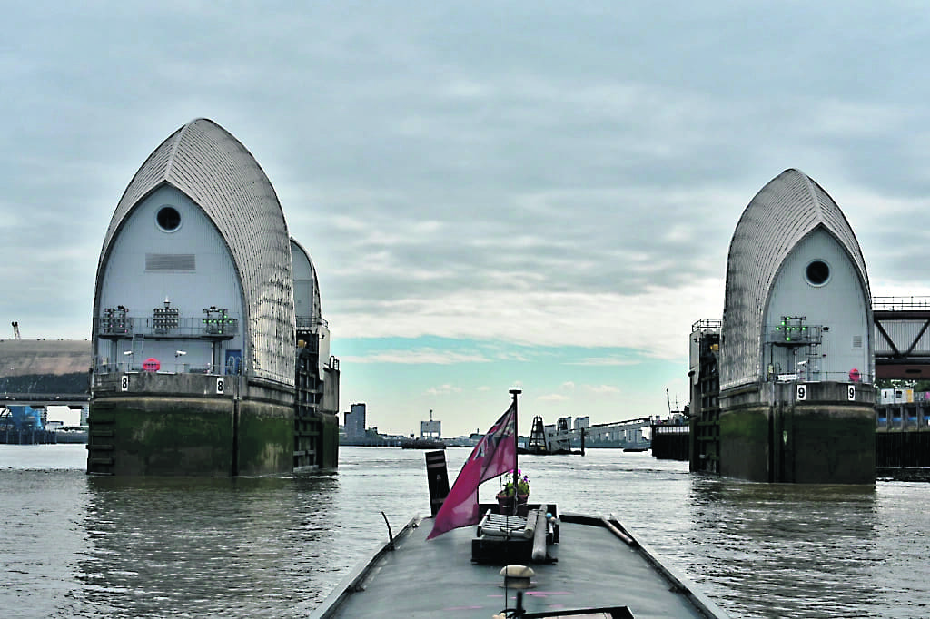 Approaching the Thames Barrier.