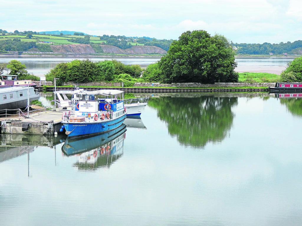 Queen Boadicea II poised for trips, with River Severn and the far bank, with railway line.PHOTOS: Tony Aldridge