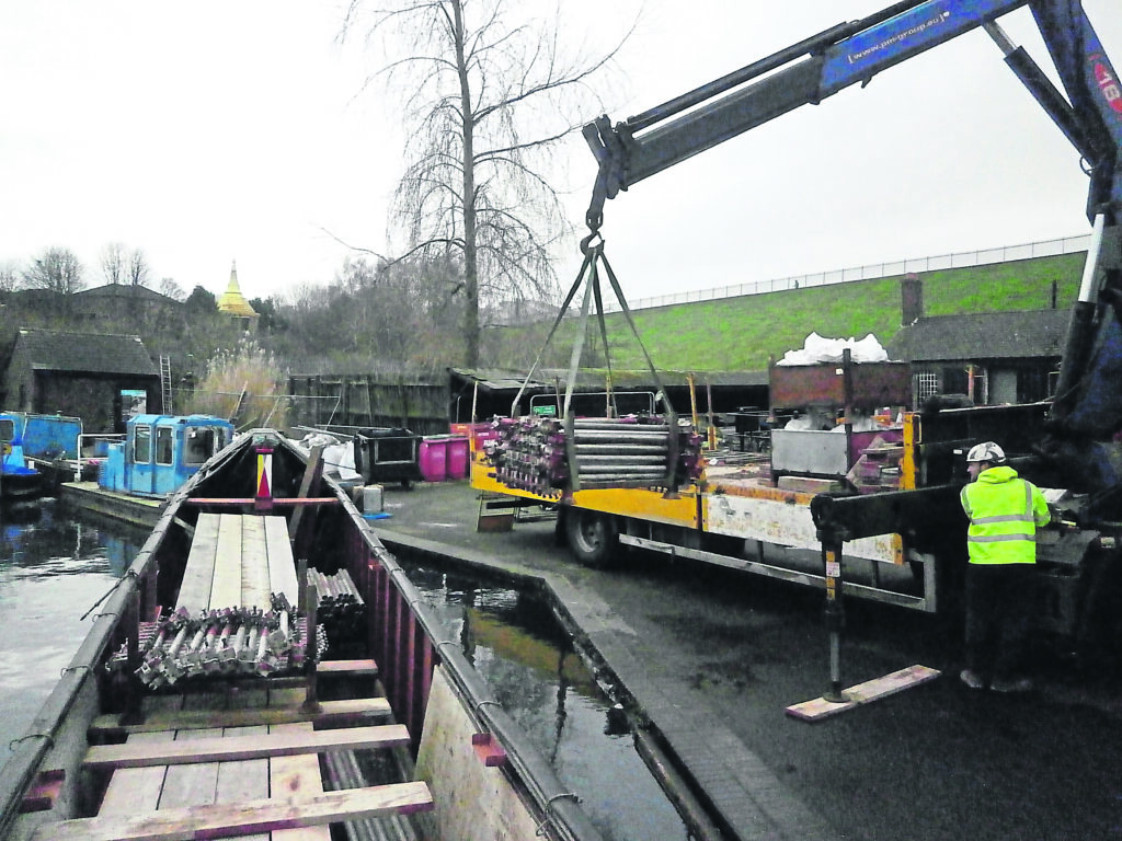 CBOA secretary Richard Horne is the owner of nb Arundel, on to which scaffolding is being loaded at Icknield Port Loop for lock works at Farmers Bridge. PHOTO: RICHARD HORNE