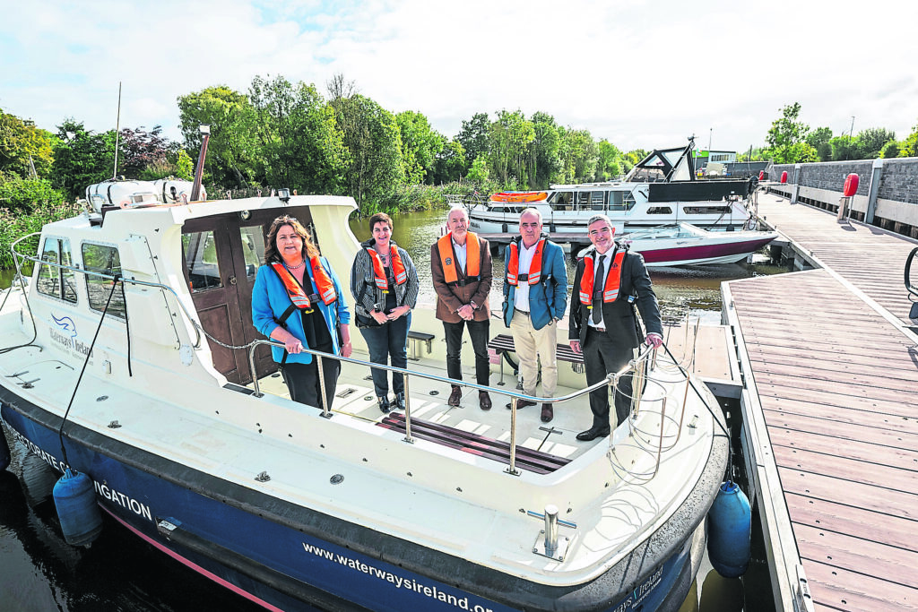 At the Connaught Harbour launch: Anne Rabbitte TD with Minister of State, Marie Healy; Fáilte Ireland’s Phil Cargil; Éanna Rowe of Waterways Ireland and Eoghan O’Brien, Department of Housing, Local Government and Heritage. PHOTO: WI/ANDREW DOWNES