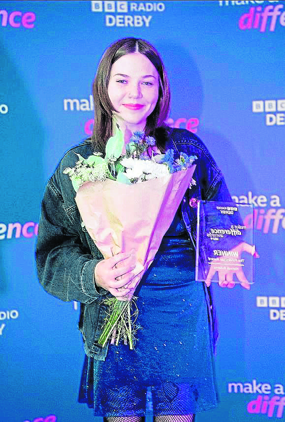 Courageous cancer sufferer Hannah Roberts is pictured after winning Fundraiser category at the BBC Radio Derby Make a Difference Awards. Hannah wants to provide a lodge for other young patients at Mercia Marina. PHOTO: SUPPLIED