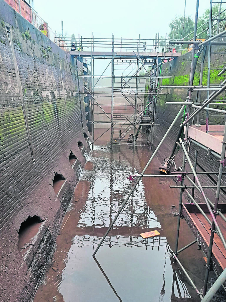 Inside the drained Holt Lock.