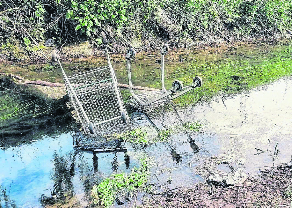 Discarded supermarket trolleys are a regular occurrence.