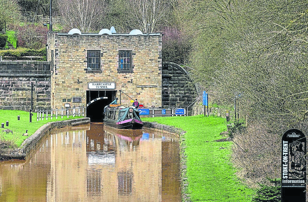 A canal boat exits the Harecastle Tunnel, recently surveyed by Canal & River Trust to ensure its safety for the thousands of boaters who use it each year. PHOTO: SUPPLIED