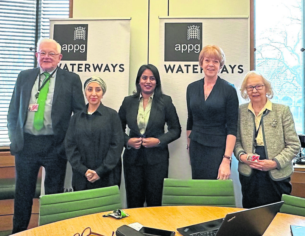 Members of the All-Party Parliamentary Group for Waterways at its inaugural meeting in Parliament. From left are Ruth Jones MP (Newport West), Wendy Morton MP (Aldridge and Brownhills), Bill Esterson MP (Sefton Central), Lord German and Adam Thompson MP (Erewash). PHOTO: IWA