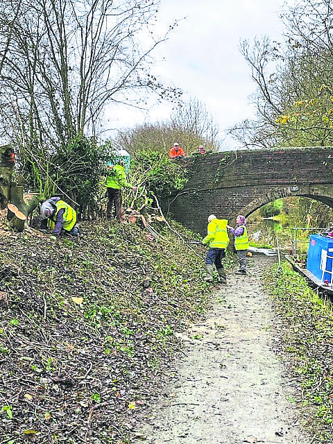 Canal & River Trust volunteers hedgelaying on the Montgomery Canal. PHOTO: SUPPLIED
