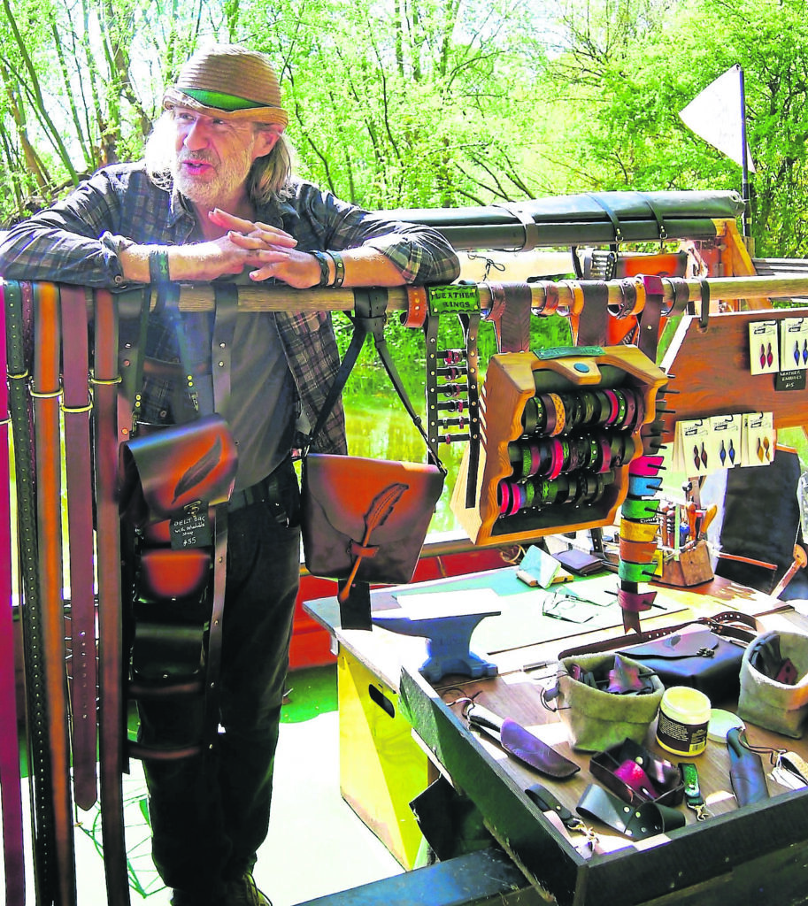 Paul aboard Jason, his 60ft trad, among his wares.