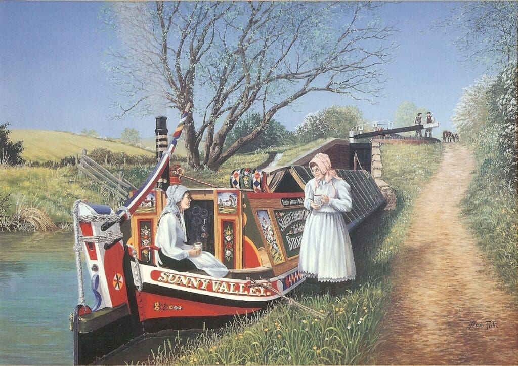 Sunny Valley – Stratford on Avon Canal: a signature painting of ‘Odd Lock’ that really has most of the elements of Alan’s style, technique and artist’s licence. PHOTO: ALAN FIRTH ESTATE.