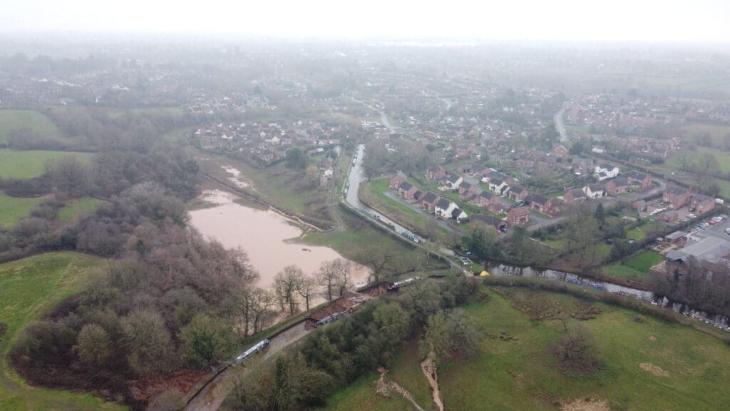 This aerial view shows how far the water flooded nearby farmland. PHOTO: TAYLOR’S ABOARD