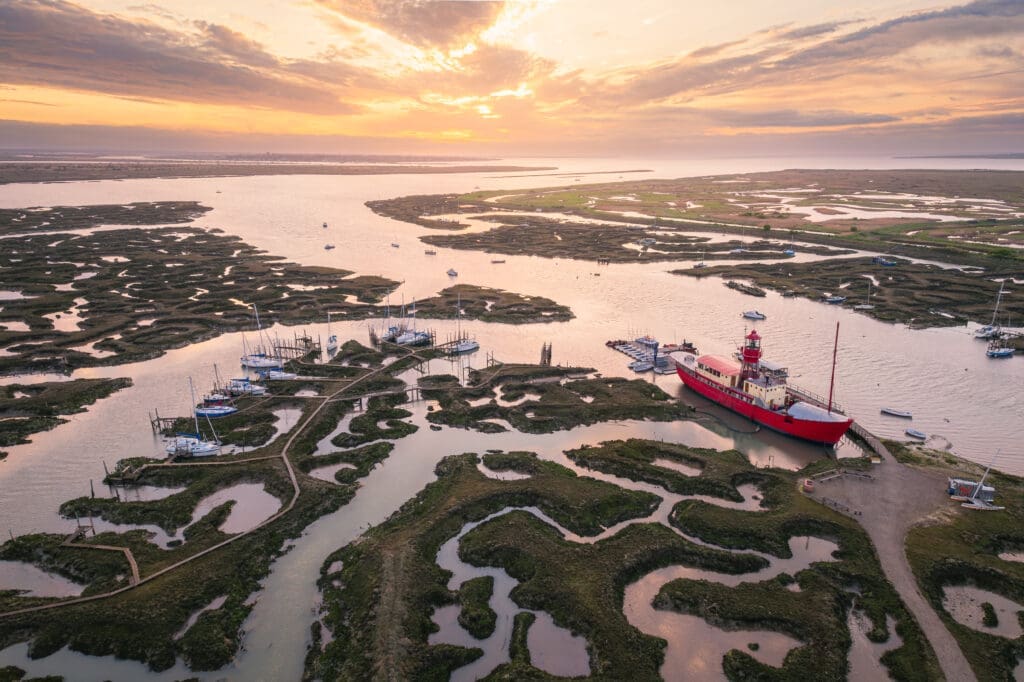 Tollesbury Saltings Sunrise from Above by Dan Brand.