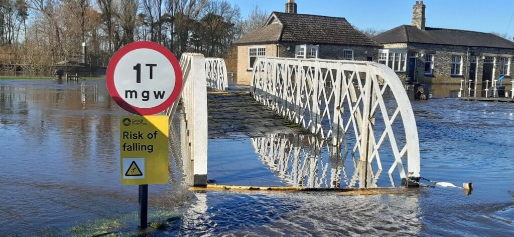Naburn Lock in flood. The labyrinth was laid shortly after.