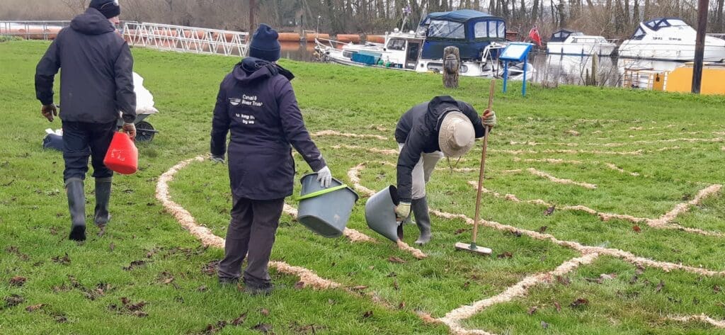 At Naburn Lock, installing what may well be the first labyrinth on the CRT network.